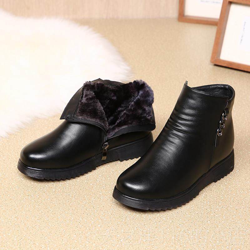 正品季新款女短皮靴真加绒老中年平底冬妈妈棉鞋防滑软底低跟羊毛,女鞋,时装靴,淘宝优惠券,粉丝福利购,淘宝优惠卷