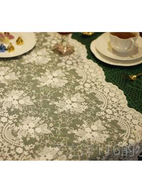 正品R满etr花o花手工法式美式桌旗白色绣蕾丝茶几餐桌电视柜边柜