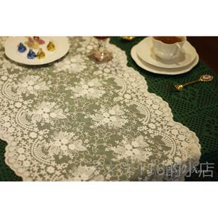 正品R满etr花o花手工法式美式桌旗白色绣蕾丝茶几餐桌电视柜边柜