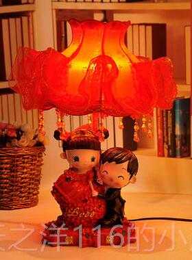 正品卧室婚庆礼台灯红色婚中房床头灯创意结婚礼物实用式树脂新婚