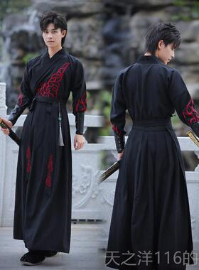 正品中士国风格原创代传统长袖少年古装汉武刺客导学生武黑色术演