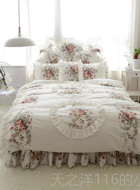 正品ins纯棉床上四件套少女心套公主全被床裙白色碎花套网红床品