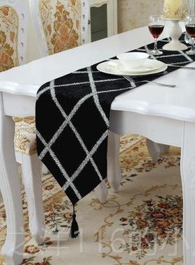正品简约桌现代旗欧式条亮丝闪茶几纹桌旗布餐桌旗盖布尾床旗床巾