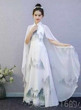 正品高儿童服女童端弹古筝演出中服国风汉服艺考礼服红色礼民乐演