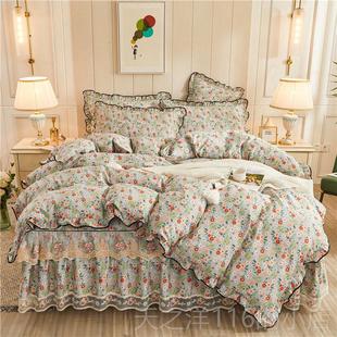 正品全棉裙四件套床上用品1床5米1.8蕾丝公.米主风床罩式纯棉花边