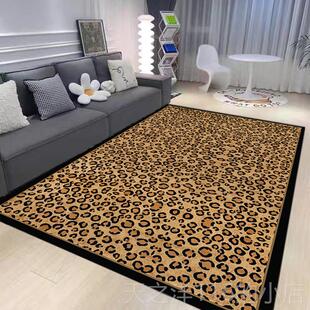 正品奢美客厅地式毯豹纹动物纹兽彷皮潮牌创意中古多轻巴胺卧室书