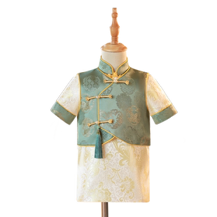 一周岁礼服男宝宝中式冠衣儿童唐装男童汉服国风抓周衣服男宝夏季