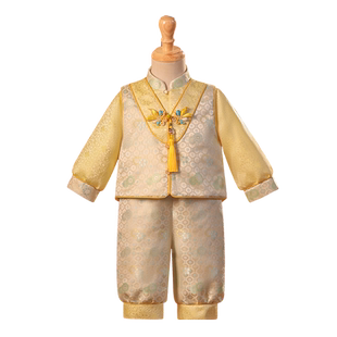 新中式男宝周岁礼服秋季男童一周岁生日宴抓周唐装中国风宝宝冠衣