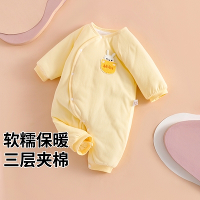 婴儿夹棉连体衣秋冬季宝宝衣服a类纯棉加厚冬装小月龄保暖外出服