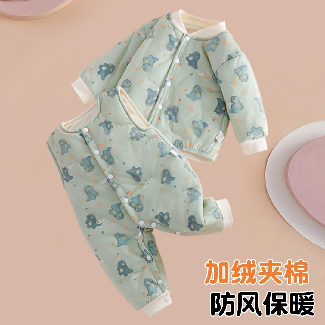 婴儿背带裤秋冬宝宝衣服棉衣套装幼儿外出服分体棉服加厚外套冬季