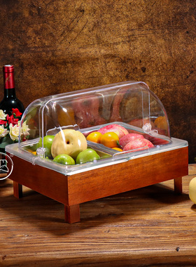 自助餐食物展示盆带盖水果蛋糕托盘卤菜熟食盘不锈钢双格防尘罩子