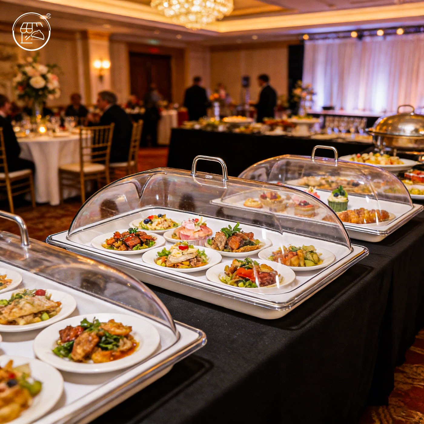 白盘带手提盖透明面包罩蛋糕点心水果盘保鲜凉菜冷餐自助餐展示盘