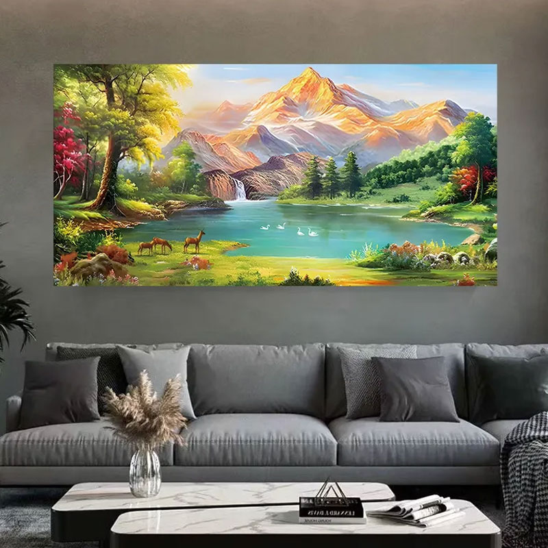 金山聚宝盆山水画客厅自粘画招财风景沙发背景墙装饰画静心壁画