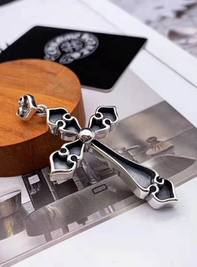 纯银十字架大吊坠嘻哈朋克风格饰品复古日韩网红潮人项链毛衣链