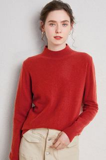 半高领女士羊绒衫秋冬保暖针织衫套头长袖打底衫宽松新年红色毛衣