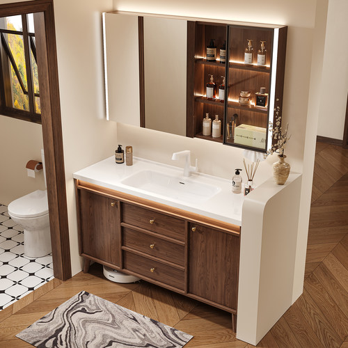 胡桃木落地卫生间洗脸盆免费安装