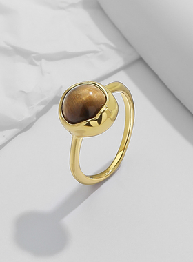 钛钢金色圆形石头戒指