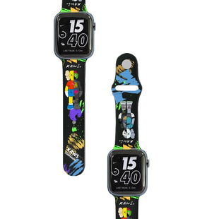 卡通印花适用apple watch7/SE手表带iwatch表带1/2/3/4/5代硅胶苹果42/44/38/40mm女series潮男S6/s7/8六七代