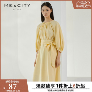 新款 优雅气质温柔纯色收腰圆领中袖 夏季 MECITY女装 连衣裙女544866