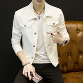 上衣服加绒白色男装 外套男士 潮流休闲工装 新款 牛仔夹克 2025秋冬季