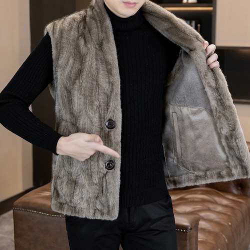 冬季新款仿水貂绒马甲男士休闲