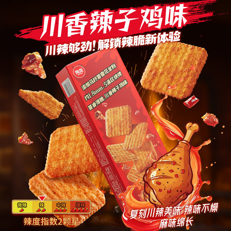 【新品】伟龙辣么脆薯饼干辣条味饼干办公室解馋零食辣子鸡味饼干