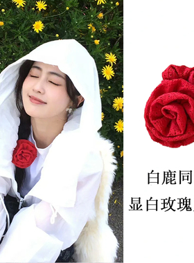 白鹿同款显白红色玫瑰花发圈甜美立体花朵大肠发圈发绳头绳发饰夏