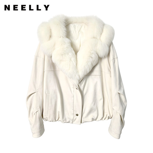 NEELLY纳俪商场同款冬新款韩系大毛领派克服女宽松显瘦白鹅绒外套