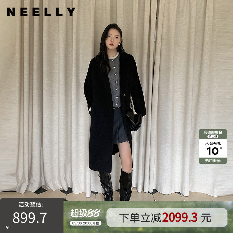 NEELLY纳俪商场同款冬季新款山羊绒高级气质双面呢大衣女羊毛外套