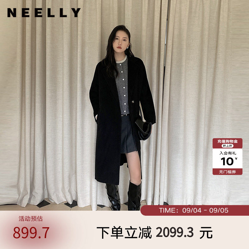 NEELLY纳俪商场同款冬季新款山羊绒高级气质双面呢大衣女羊毛外套