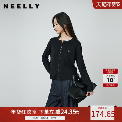 NEELLY纳俪商场同款秋冬新款圆领俏皮针织开衫女时尚假两件上衣