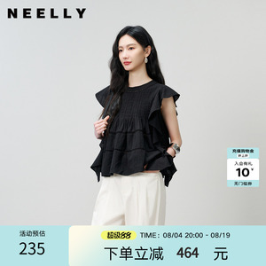 NEELLY纳俪商场同款夏季新款法式荷叶边无袖娃娃衫女宽松亲肤上衣