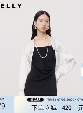 NEELLY纳俪商场同款春秋新款白色长袖醋纤短外套女宽松简约上衣