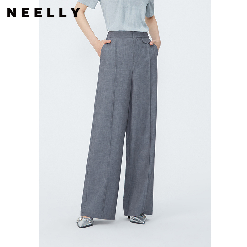 NEELLY纳俪高腰通勤休闲裤阔腿裤