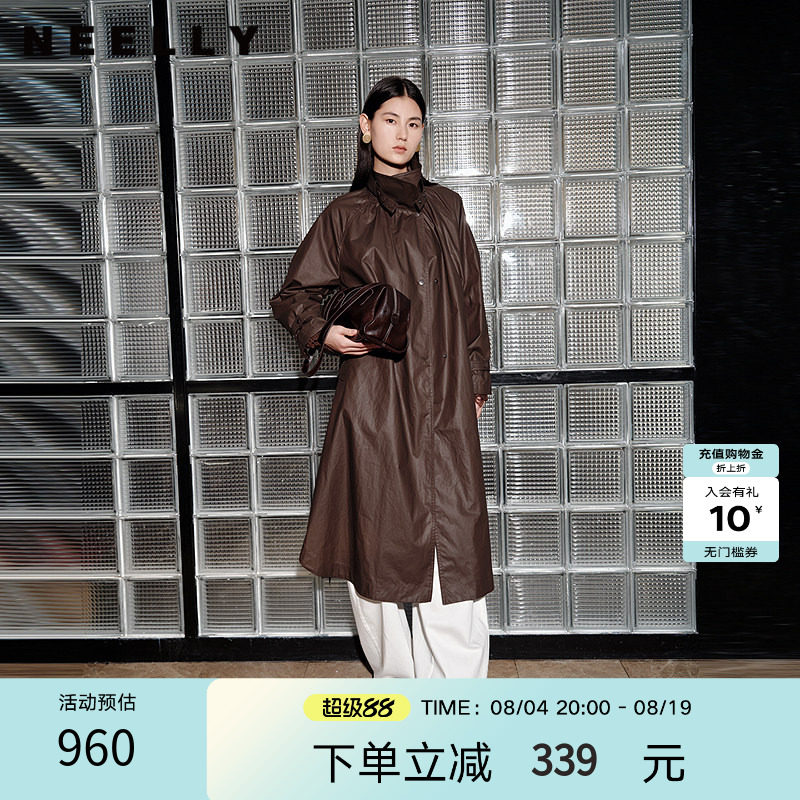 NEELLY纳俪商场同款春新款设计感宽松廓形风衣女经典时尚休闲外套