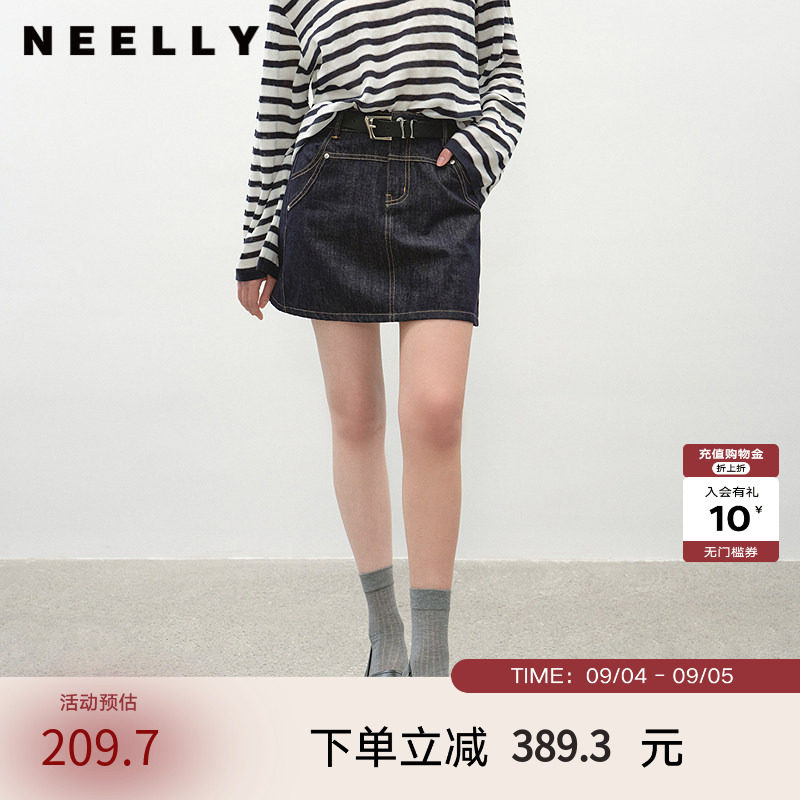 NEELLY纳俪商场同款夏季新款时尚显瘦牛仔半身裙女休闲百搭短裙