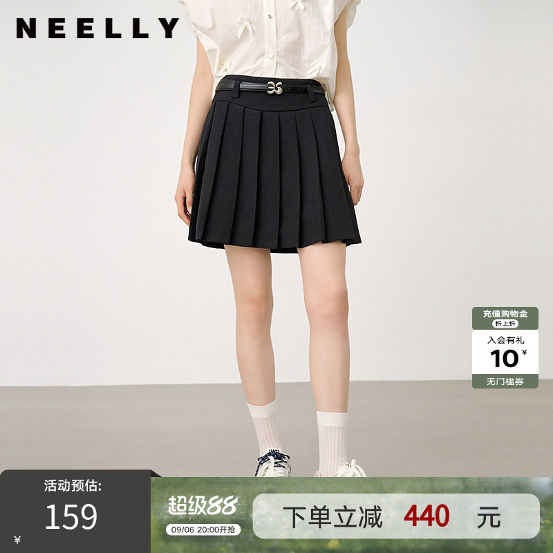 NEELLY纳俪商场同款春秋同款深色百褶裙女经典显瘦百搭短裙