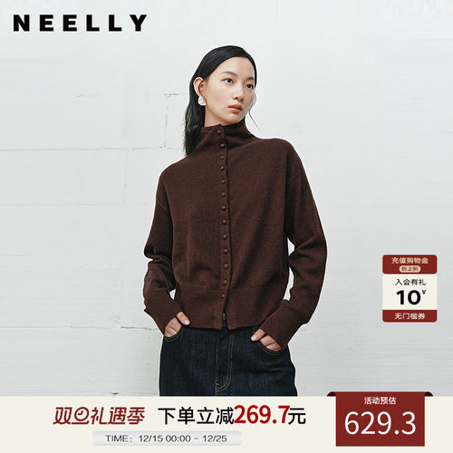 NEELLY纳俪商场同款冬季新款高领休闲羊毛针织衫女简约百搭毛衣