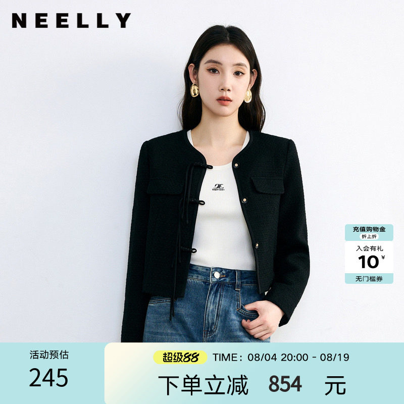 NEELLY纳俪盘扣黑色短外套