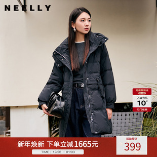 90%鸭绒宽松保暖连帽羽绒服女中长款 新款 冬季 NEELLY纳俪商场同款