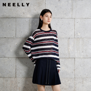 条纹撞色高级感针织衫 新款 女舒适气质上衣 秋季 NEELLY纳俪商场同款