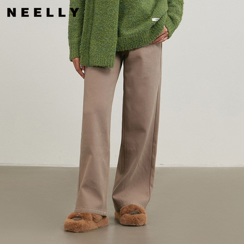 NEELLY纳俪商场同款冬新款浅色直筒牛仔裤女小个子百搭显瘦阔腿裤