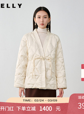 NEELLY纳俪商场同款冬季新款新中式盘扣V领爆款羽绒服女90%白鸭绒