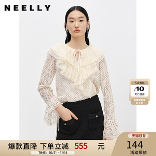 女可爱娃娃领套头上衣喇叭袖 NEELLY纳俪商场同款 波点衬衫 新款 冬季