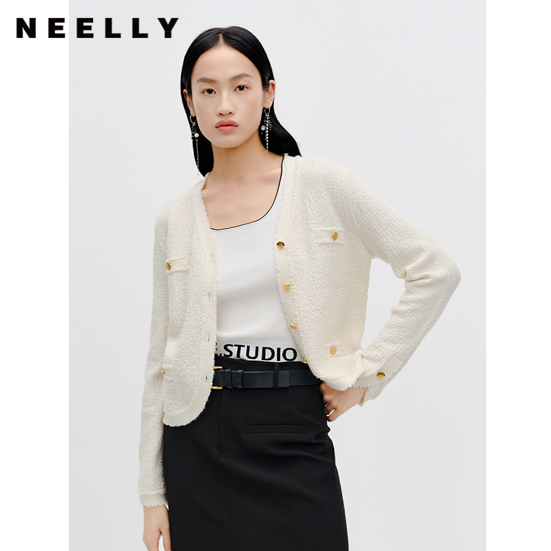 NEELLY纳俪V领肌理感针织开衫