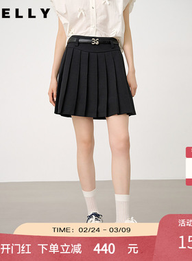 NEELLY纳俪商场同款春秋同款深色百褶裙女经典显瘦百搭短裙