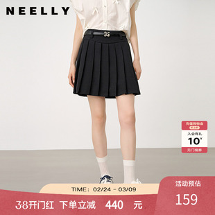 NEELLY纳俪商场同款春秋同款深色百褶裙女经典显瘦百搭短裙