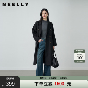 NEELLY纳俪商场同款冬新款时尚随性长款双面呢大衣女简约意式外套