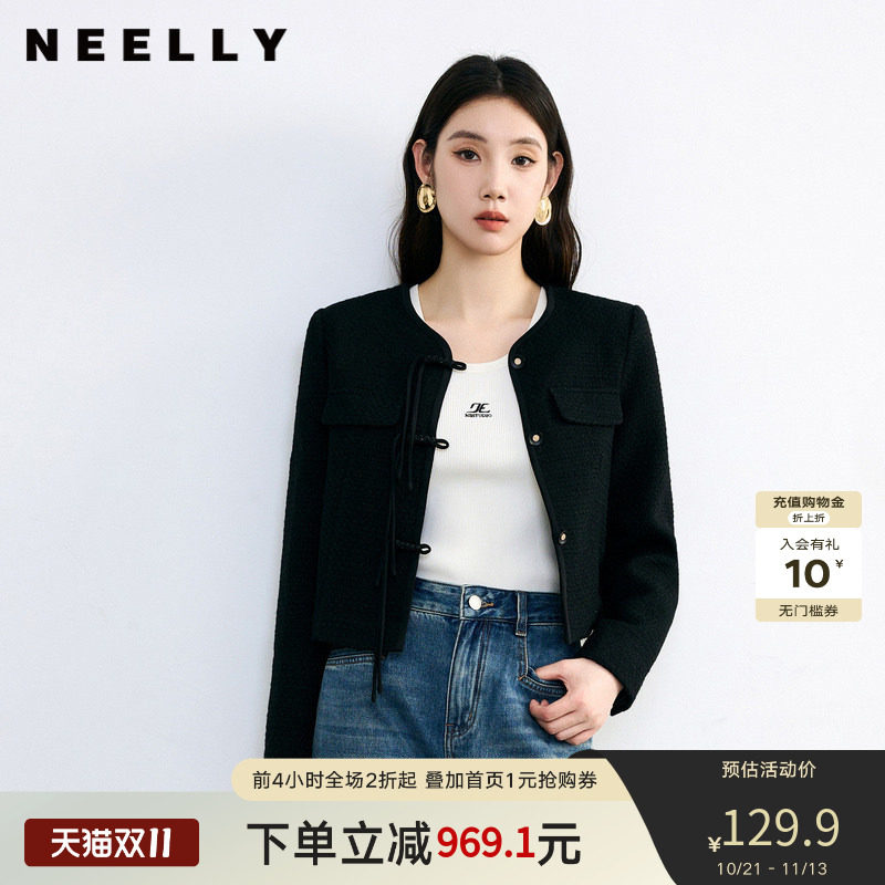 NEELLY纳俪盘扣黑色短外套