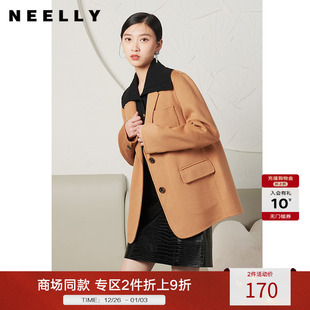 毛呢上衣时尚 NEELLY纳俪商场同款 式 双面呢外套女西装 秋冬中长款